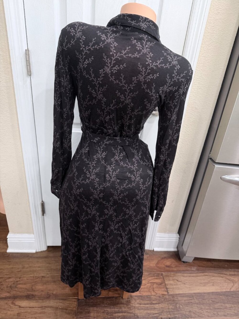 Y2K Eddie Bauer Petite XS Tencel Wool Botanical Wrap Midi Dress Dark Academia - Picture 4 of 14